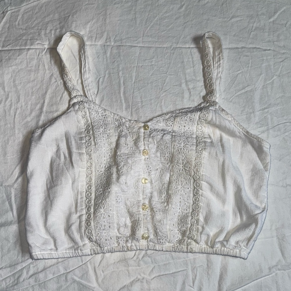 White Lace Button-Up Crop Top